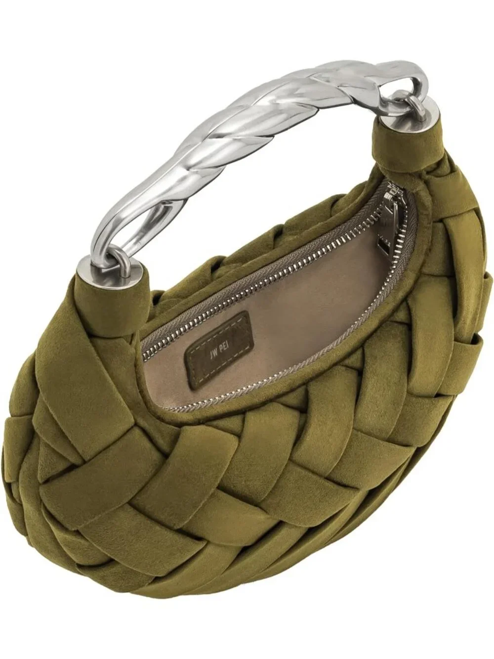 👜Women's Dark Olive Orla Woven Top Zipper Handle Bag Gold Twist Handle Purse